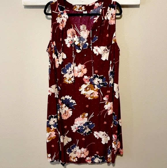 Old Navy Maroon Floral Sleeveless Tunic Dress Women's Large L Summer Spring EUC - Picture 1 of 6